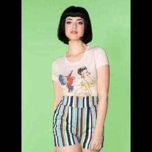 2xl Pinup Girl High Waisted Shorts in Retro Stripes retired print